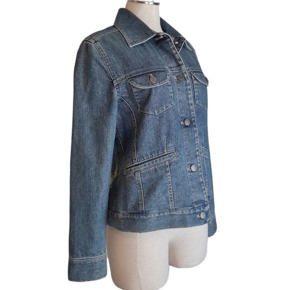 J. Jill Recrafted Floral Embroidered Medium Blue Denim Jacket XS - Picture 3 of 11